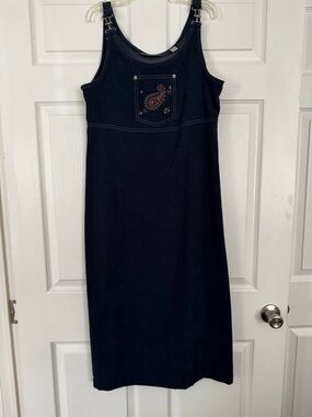 Vintage 90s Soft Blue Paisley Overall T Clasp Long Dress Size Petite Small